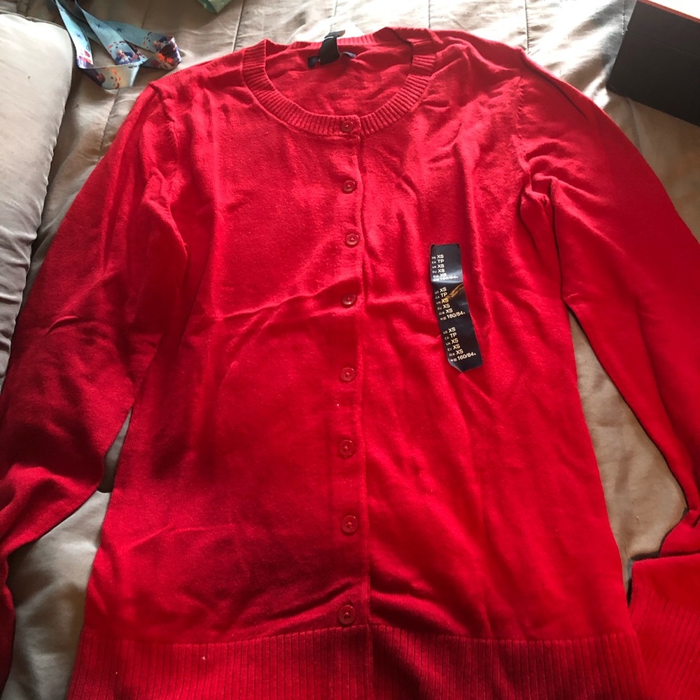 Red button up cardigan